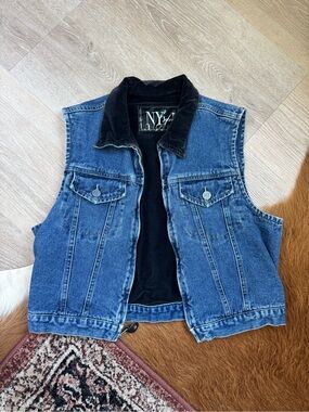 VINTAGE NY Jeans Denim Vest with Black Corduroy